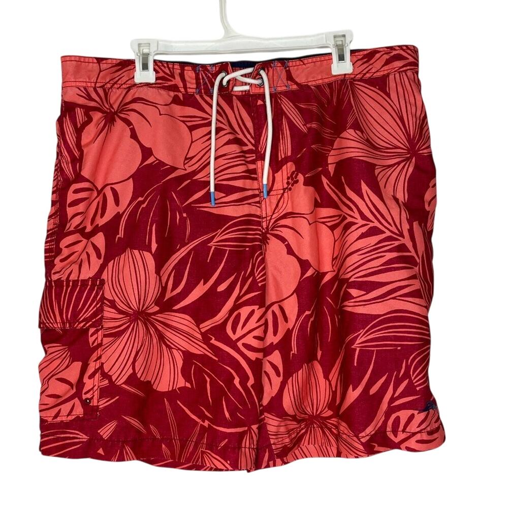 Tommy Bahama XXL Swim Trunks Shorts Red Floral Tropical Drawstring Lined